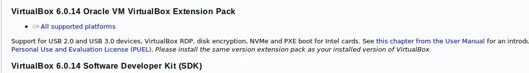 VirtualBox extensions link