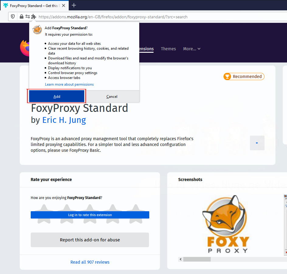 Getting FoxyProxy in Firefox.