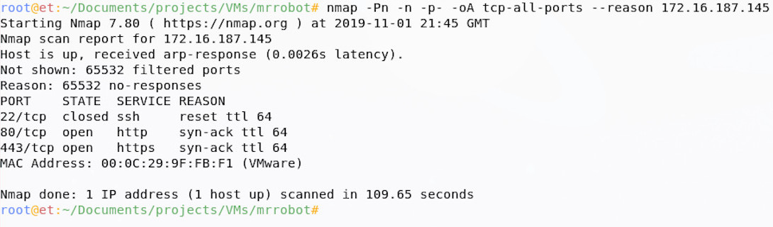 Nmap TCP scan Output