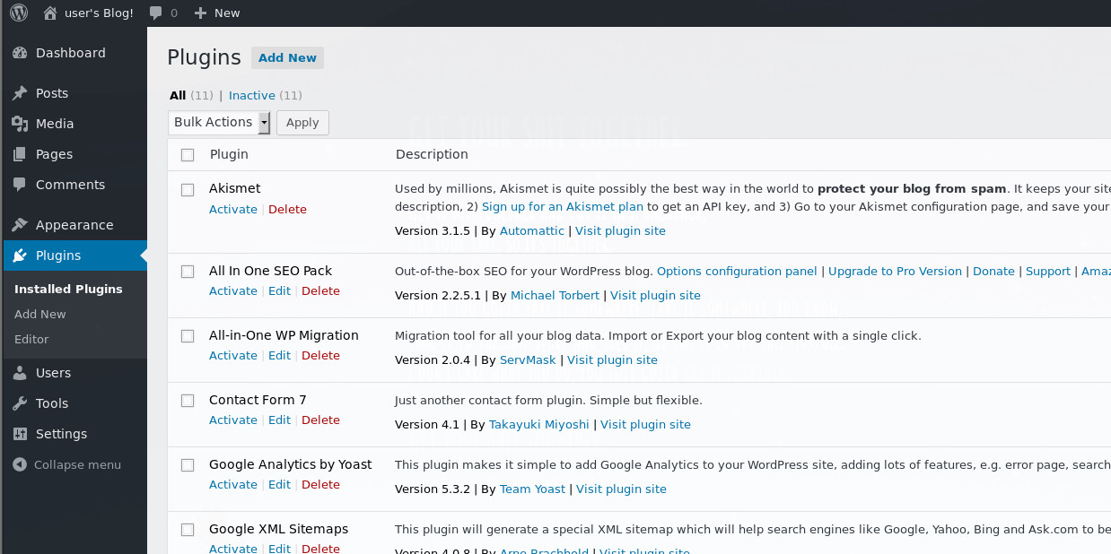 WordPress Plugins Tab